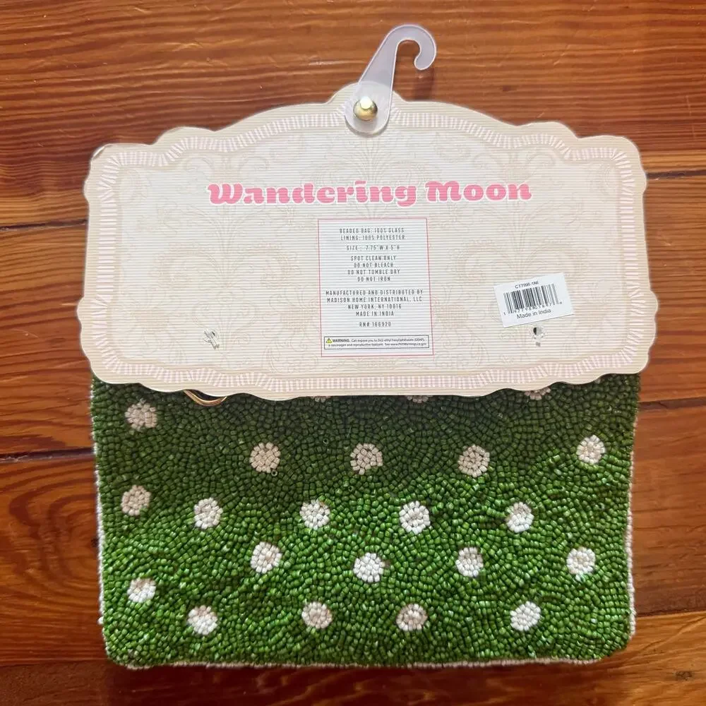 NWT Wandering Moon Beaded Martini Travel Pouch Handmade India Clutch Bag